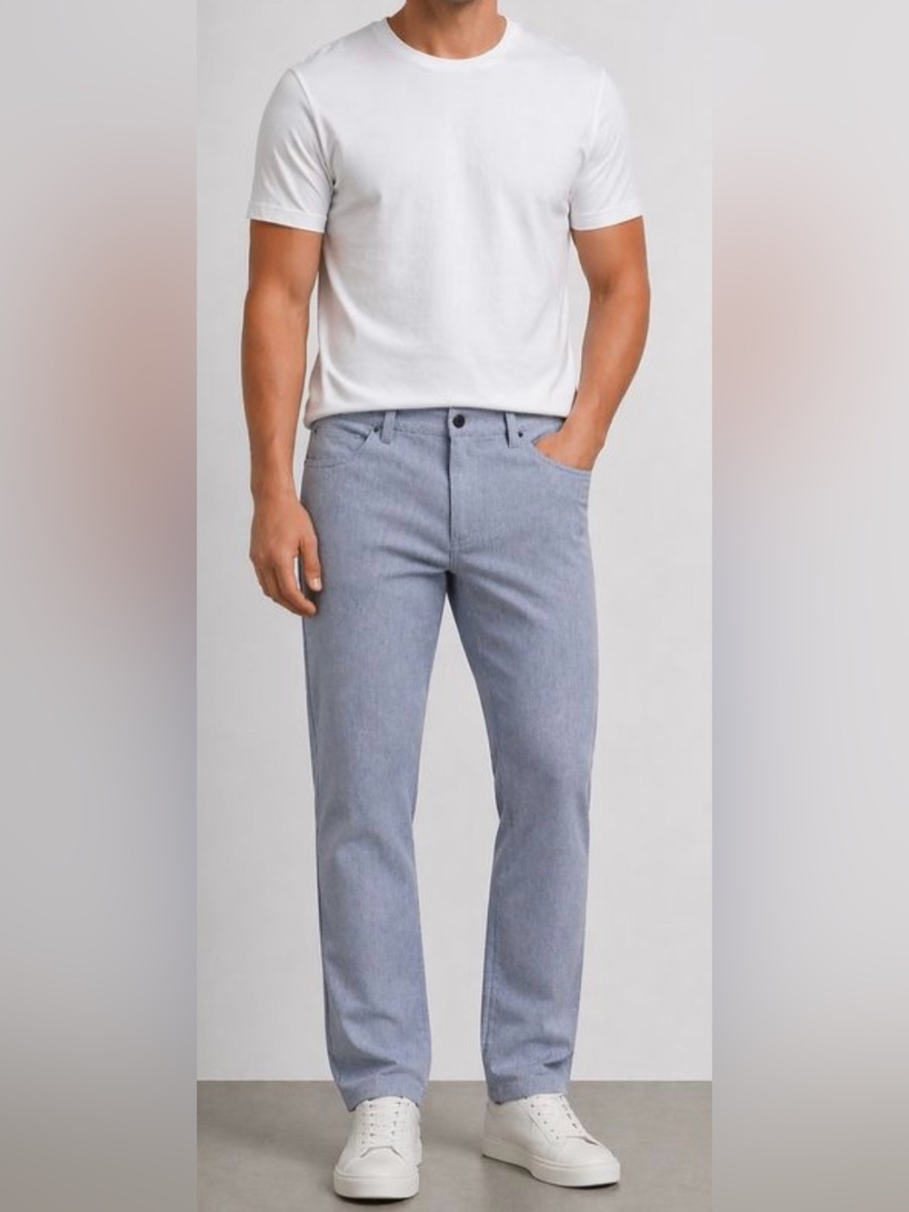 Bertini Aktiv Performance Stretch Pants in Fine Lined Light Blue Size 32